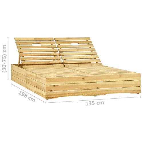 Chaise Longue 2 Places - Transat - Bain De Soleil Double Bois De Pin Imprégné De Vert