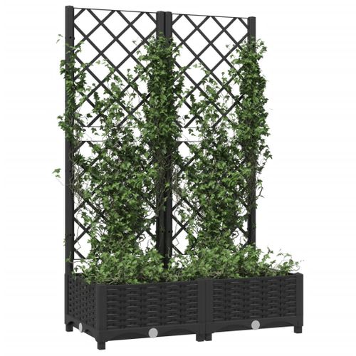 Jardinière Avec Treillis Tomostar - Bac Surélevé Noir 120x40x136 Cm Pour Balcon, Terrasse Ou Jardin