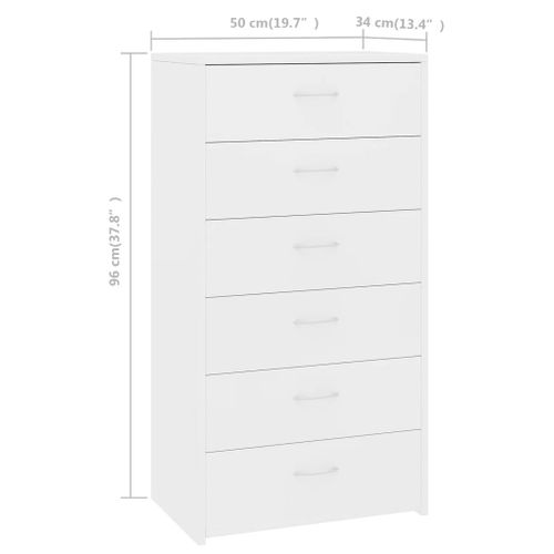 Chiffonnier Avec 6 Tiroirs Blanc 50x34x96 Cm Bois D'ingénierie