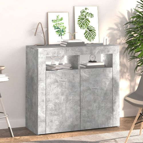 Buffet - Bahut - Meuble De Rangement Avec Lumières LED Gris Béton 80x35x75 Cm