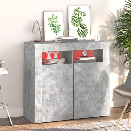 Buffet - Bahut - Meuble De Rangement Avec Lumières LED Gris Béton 80x35x75 Cm