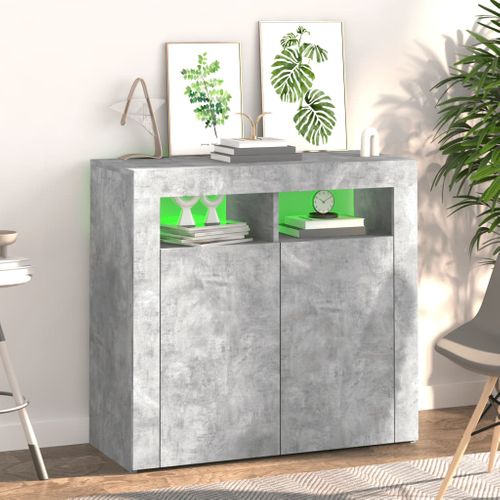 Buffet - Bahut - Meuble De Rangement Avec Lumières LED Gris Béton 80x35x75 Cm