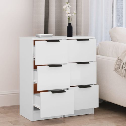 Lot De 2 Chiffonniers Blanc 30x30x70 Cm Bois D'ingénierie