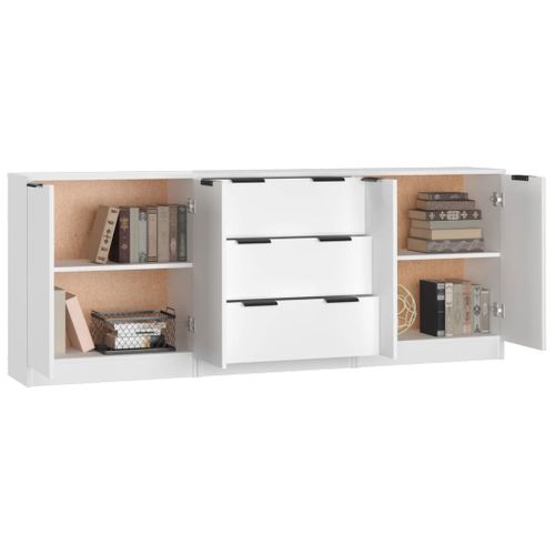 3 Pièces Buffets - Bahut - Meuble De Rangement Blanc Bois D'ingénierie