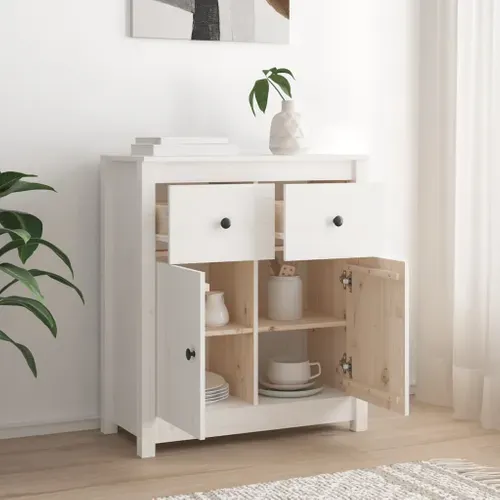 Buffet - Bahut - Meuble De Rangement Blanc 70x35x80 Cm Bois Massif De Pin
