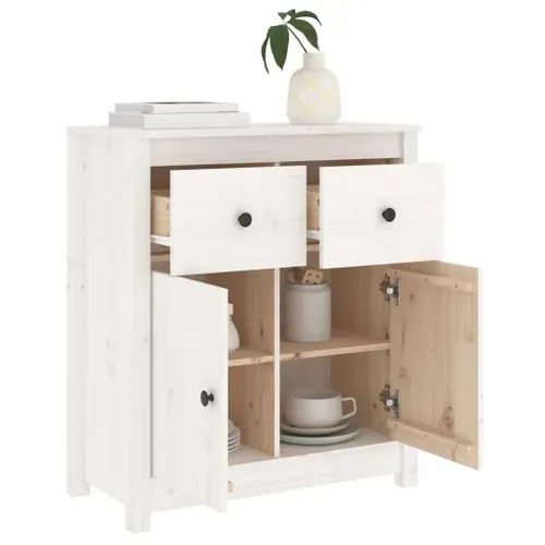 Buffet - Bahut - Meuble De Rangement Blanc 70x35x80 Cm Bois Massif De Pin