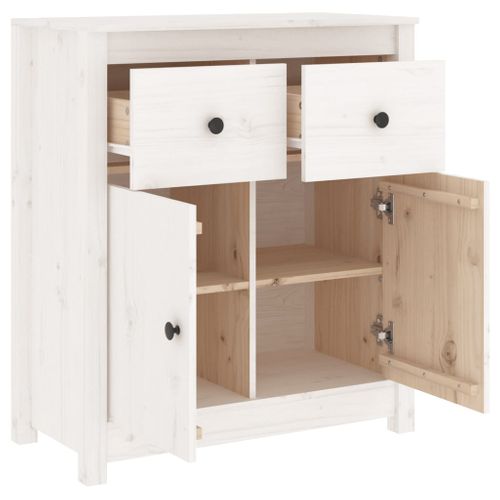 Buffet - Bahut - Meuble De Rangement Blanc 70x35x80 Cm Bois Massif De Pin