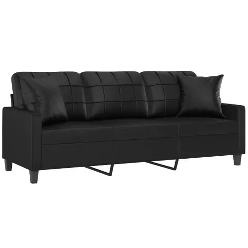 Canapé 3 Places - Canapé Fixe - Canapé Droit Avec Oreillers Décoratifs Noir 180cm Similicuir
