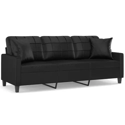 Canapé 3 Places - Canapé Fixe - Canapé Droit Avec Oreillers Décoratifs Noir 180cm Similicuir