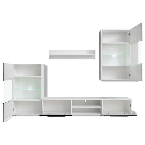 Meuble TV Mural - Mur TV - Meuble De Rangement 5 Pièces Avec Éclairage LED Noir TV559
