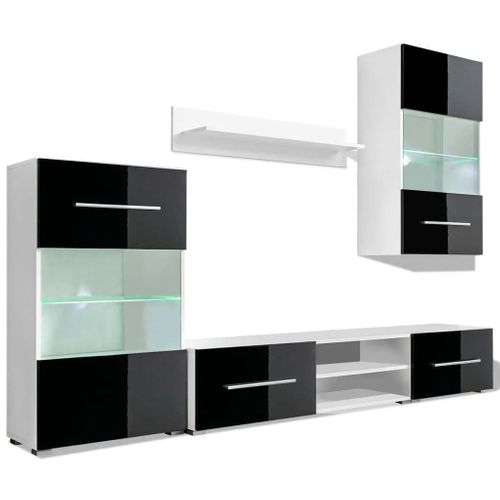 Meuble TV Mural - Mur TV - Meuble De Rangement 5 Pièces Avec Éclairage LED Noir TV559