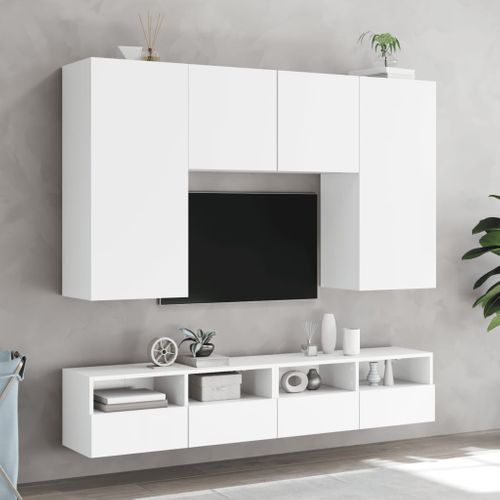 Meuble TV Mural - Mur TV - Meuble De Rangement Pour Salon Blanc 100x30x30 Cm Bois D'ingénierie