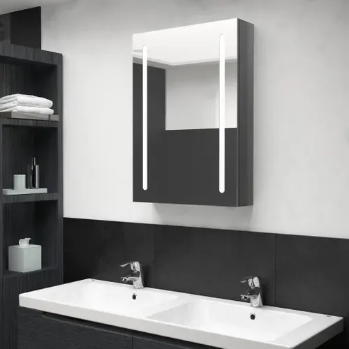 Armoire De Salle De Bain Murale - Armoire De Toilette à Miroir LED Gris Brillant 50x13x70 Cm
