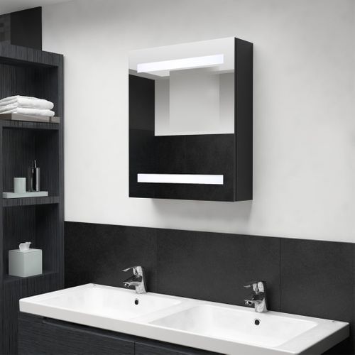 Armoire De Salle De Bain Murale - Armoire De Toilette à Miroir LED Noir 50x14x60 Cm