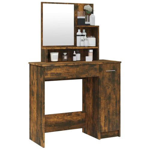 Coiffeuse - Table De Maquillage Avec Miroir Chêne Fumé 86,5x35x136 Cm