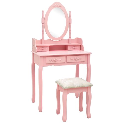 Ensemble De Coiffeuse - Table De Maquillage Avec Tabouret Rose 75x69x140 Cm Paulownia
