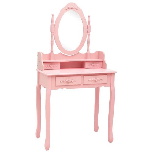 Ensemble De Coiffeuse - Table De Maquillage Avec Tabouret Rose 75x69x140 Cm Paulownia