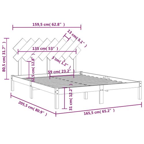 Lit Double - Lit Adulte Simple - Cadre De Lit 160x200 Cm Bois Massif