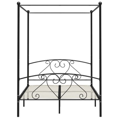 Lit Double - Lit Adulte Simple - Cadre De Lit à Baldaquin Noir Métal 140x200 Cm