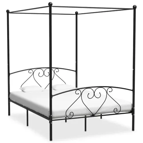 Lit Double - Lit Adulte Simple - Cadre De Lit à Baldaquin Noir Métal 140x200 Cm