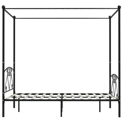 Lit Double - Lit Adulte Simple - Cadre De Lit à Baldaquin Noir Métal 140x200 Cm
