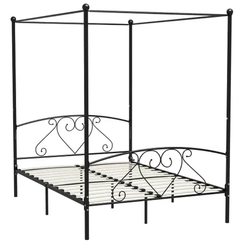 Lit Double - Lit Adulte Simple - Cadre De Lit à Baldaquin Noir Métal 140x200 Cm