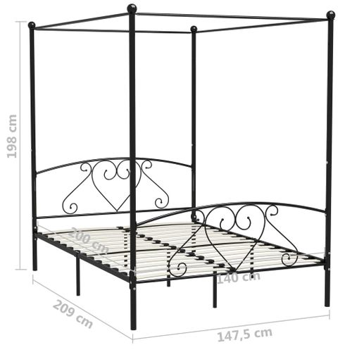 Lit Double - Lit Adulte Simple - Cadre De Lit à Baldaquin Noir Métal 140x200 Cm