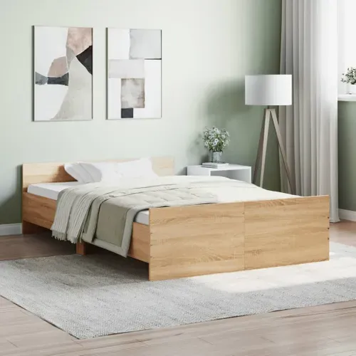 Lit Double - Lit Adulte - Cadre De Lit Tête De Lit Et Pied De Lit Chêne Sonoma 120x190 Cm