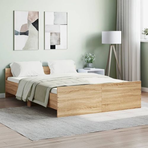 Cadre De Lit Double 140x190 Cm Avec Tête De Lit - Noir, Structure Acier