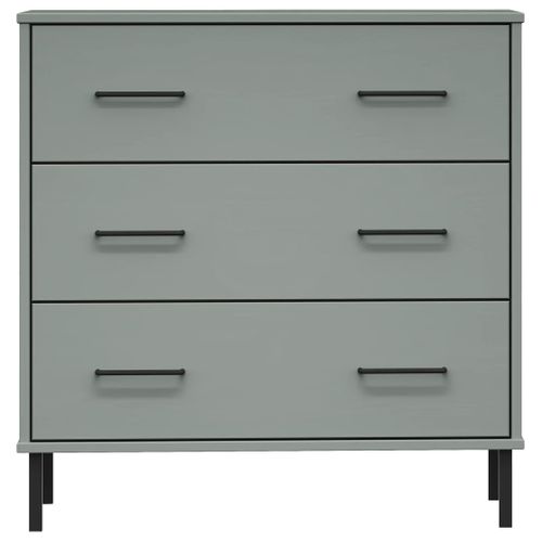 Commode - Meuble De Rangement Avec 3 Tiroirs Gris 77x40x79,5 Cm Bois Massif Oslo