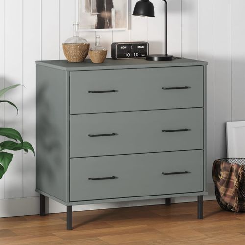 Commode - Meuble De Rangement Avec 3 Tiroirs Gris 77x40x79,5 Cm Bois Massif Oslo