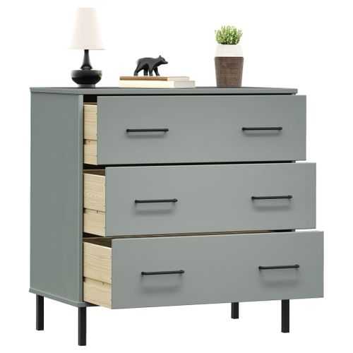 Commode - Meuble De Rangement Avec 3 Tiroirs Gris 77x40x79,5 Cm Bois Massif Oslo