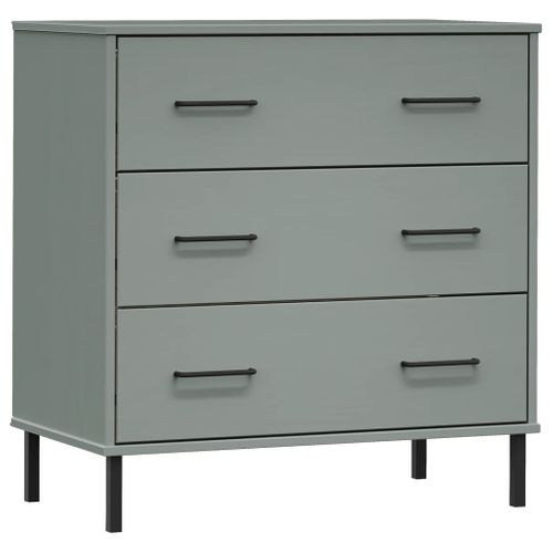 Commode - Meuble De Rangement Avec 3 Tiroirs Gris 77x40x79,5 Cm Bois Massif Oslo