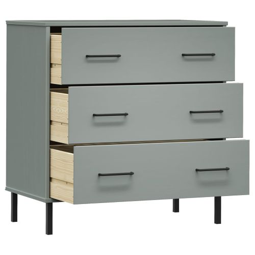 Commode - Meuble De Rangement Avec 3 Tiroirs Gris 77x40x79,5 Cm Bois Massif Oslo