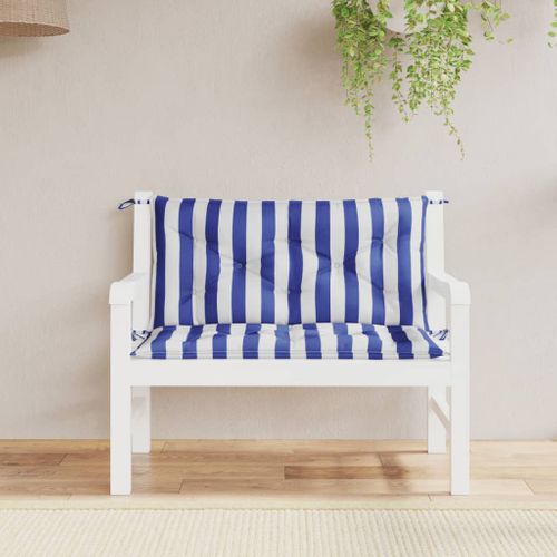 Lot De 2 Coussins De Banc De Jardin - Coussins De Siège Rayures Bleues Et Blanches