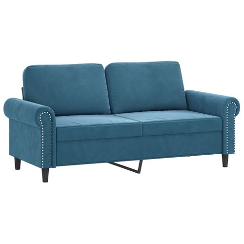 Canapé 2 Places - Canapé Fixe - Canapé Droit Avec Oreillers Décoratifs Bleu 140 Cm Velours