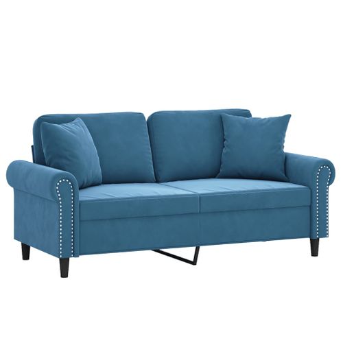 Canapé 2 Places - Canapé Fixe - Canapé Droit Avec Oreillers Décoratifs Bleu 140 Cm Velours