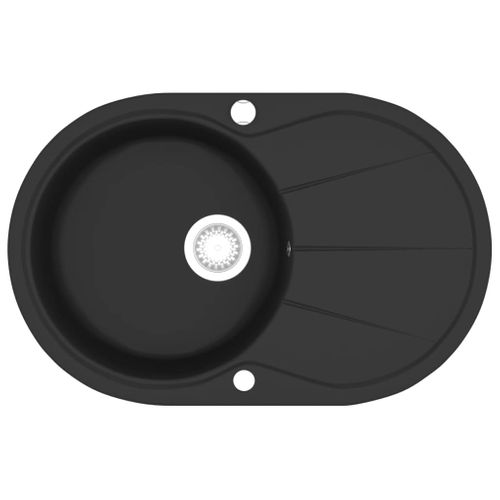 Évier De Cuisine - Bac à Laver En Granit Bac Unique Ovale Noir
