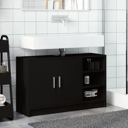 Meuble Vasque, Meuble De Salle De Bain, Meuble Lavabo Noir 90x29x55 Cm Bois D'ingénierie