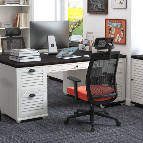 Chaise De Bureau Ergonomique Dossier Respirant Soutien Lombaire Appui-tête 3d Noir Orange