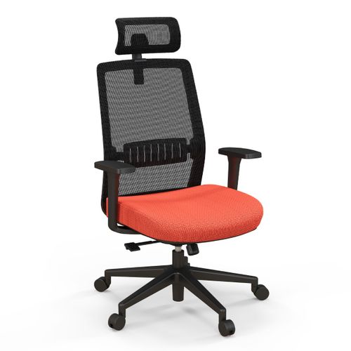 Chaise De Bureau Ergonomique Dossier Respirant Soutien Lombaire Appui-tête 3d Noir Orange
