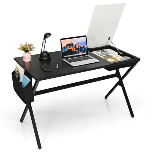 Bureau D'ordinateur Tiroir Espace De Stockage Caché Latéral Moderne Et Élégante 120x60x73,5cm Noir