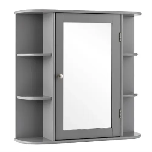 Armoire Murale De Salle De Bain Avec Miroir, Armoire De Toilette Avec 6 Etagères 65x17x64cm Gris