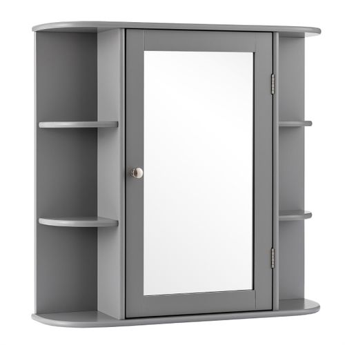Armoire Murale De Salle De Bain Avec Miroir, Armoire De Toilette Avec 6 Etagères 65x17x64cm Gris