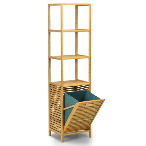 Meuble De Rangement Avec Panier à Linge Basculant Et 3 Etagères Bambou 40x33x160cm