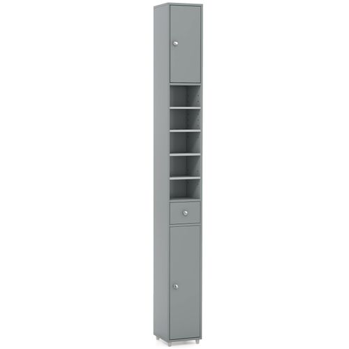 Colonne, Meuble De Rangement Avec 2 Porte 1 Tiroir Et 5 Étagères Réglables 20x20x180cm Gris