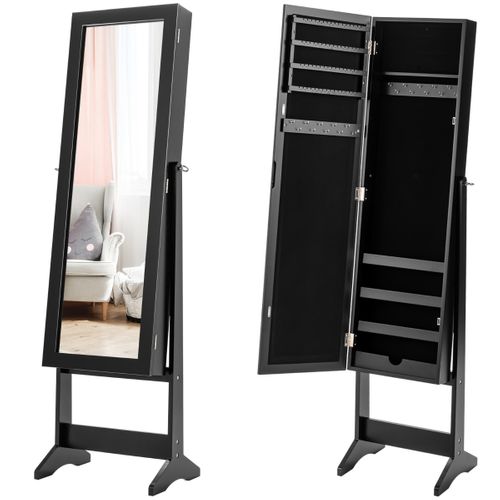 Armoire à Bijoux Sur Pied Avec Miroir Armoire De Rangement Cosmétiques 3 Positions Réglables Noir