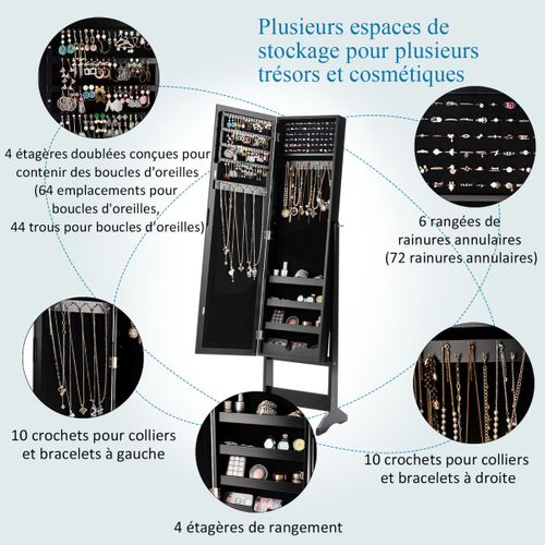 Armoire à Bijoux Sur Pied Avec Miroir Armoire De Rangement Cosmétiques 3 Positions Réglables Noir