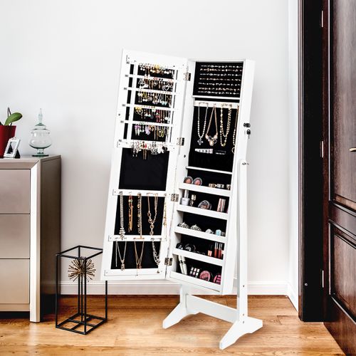 Armoire à Bijoux Sur Pied Avec Miroir Psyché Inclinable Et Présentoir Pour Bijoux Blanc
