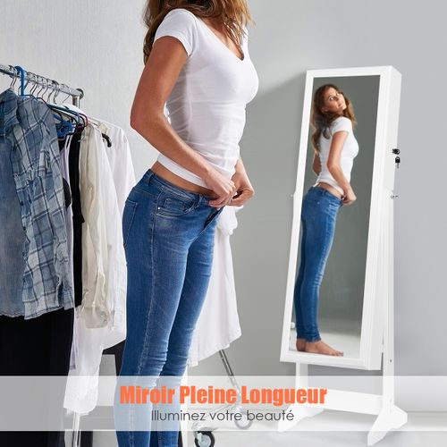 Armoire à Bijoux Sur Pied Avec Miroir Psyché Inclinable Et Présentoir Pour Bijoux Blanc